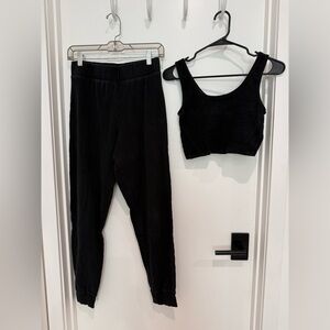Ribbed Black Sweats & Crop Set